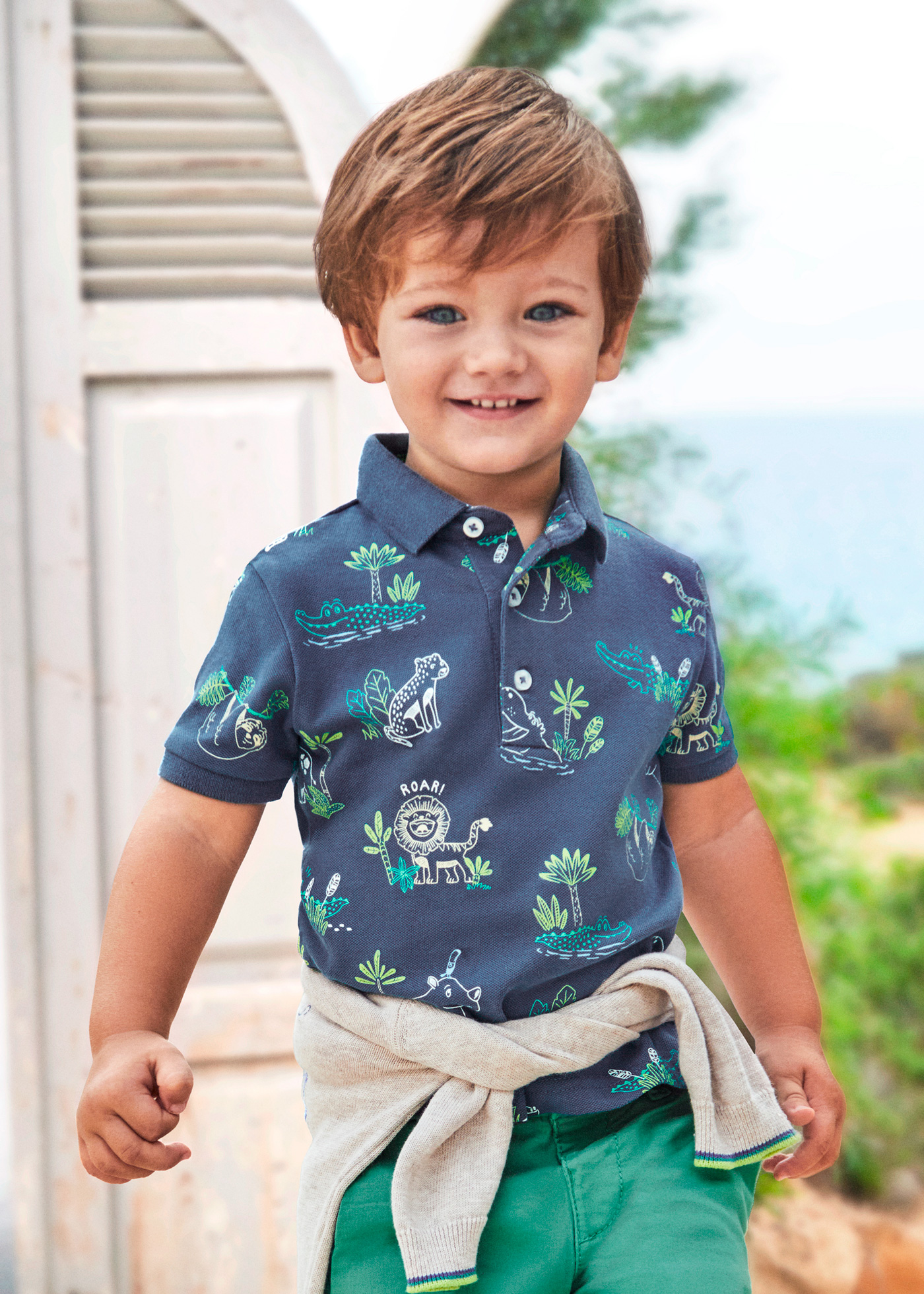Dress Shirt In Polo Print For Baby Boy In Dark Blue Color Cotton Stuff main image 0