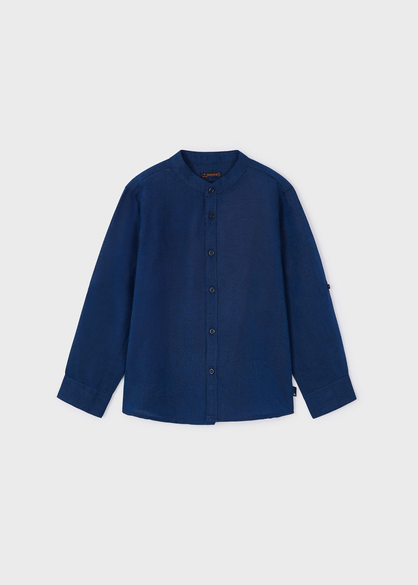 Boys mandarin collar linen shirt Cyan | Mayoral