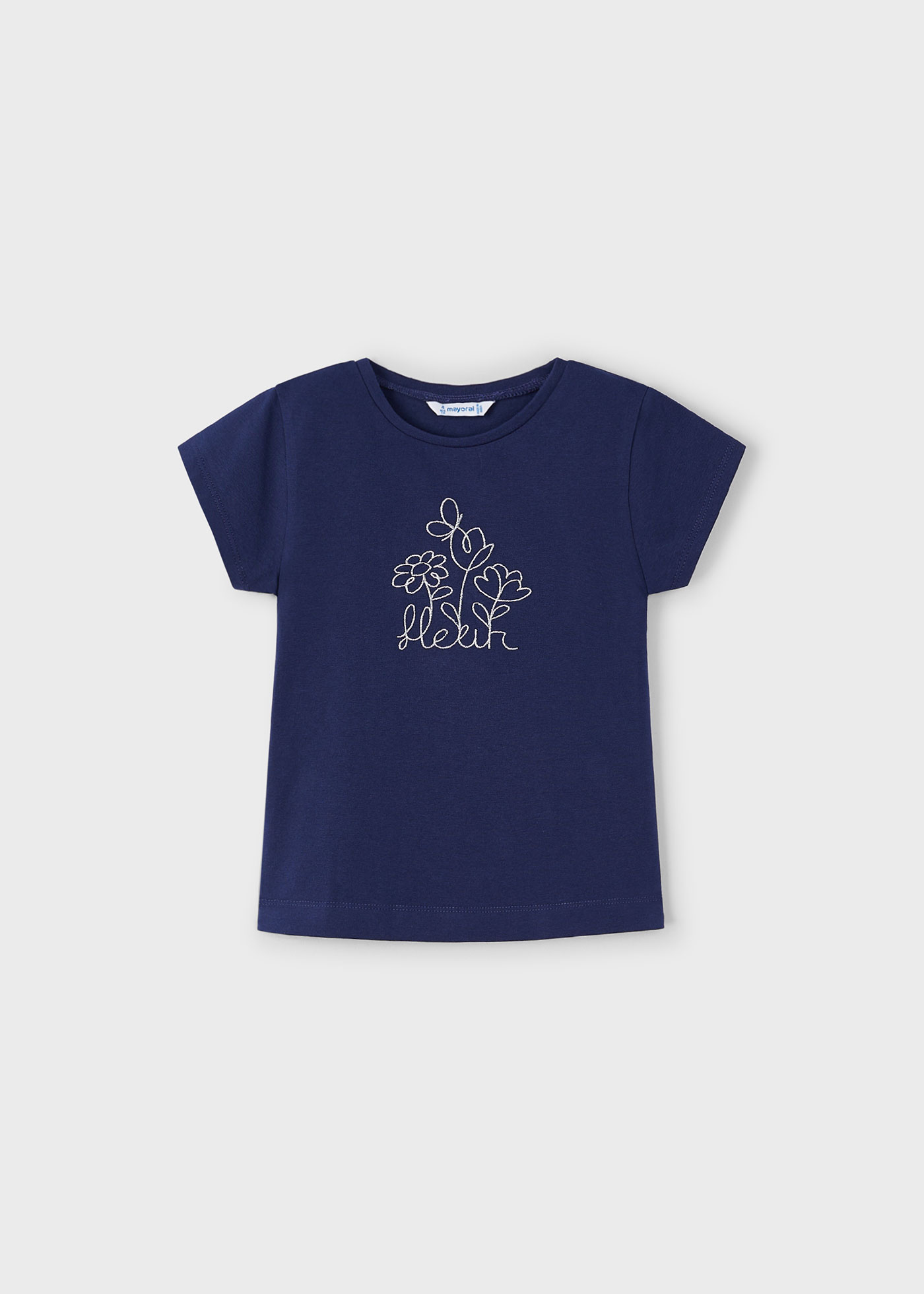 Blue Girls Cotton Embroidered T-shirt