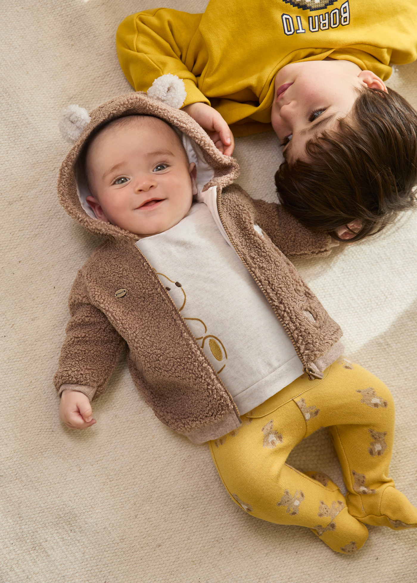 Newborn Boy Faux Sheepskin Zip Hoodie Tiramisu heather Mayoral ®