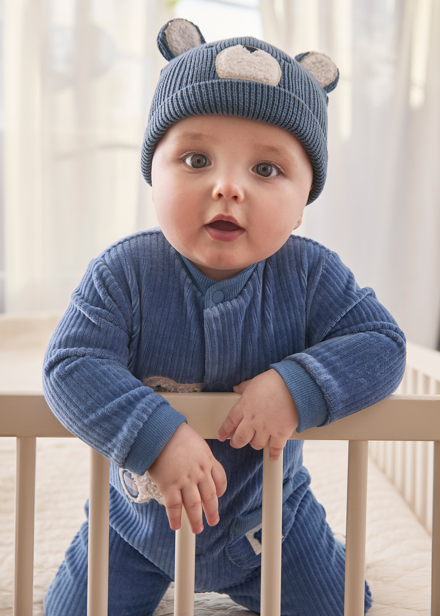 Newborn Boy Corduroy Romper Mid blue Mayoral ®