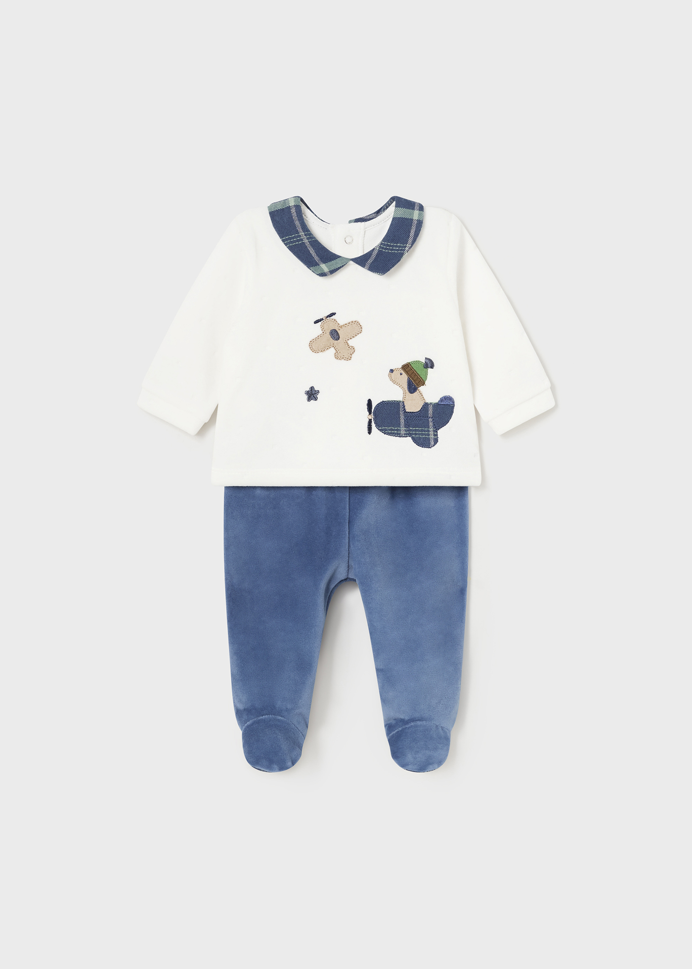 2 Piece Newborn Printed Sweatshirt & Pants Set in Heather Milk main image 1