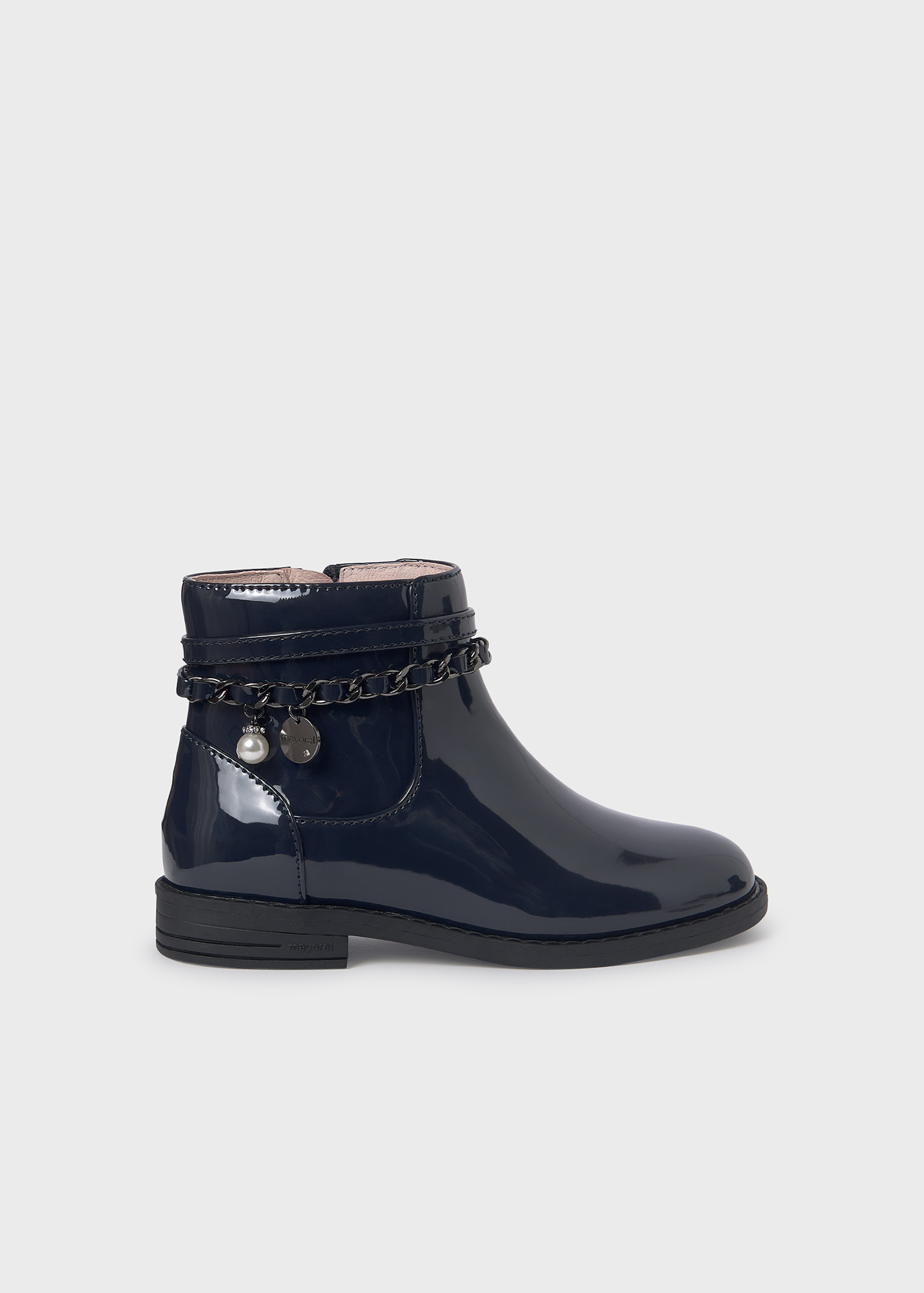 Navy blue patent leather boots deals