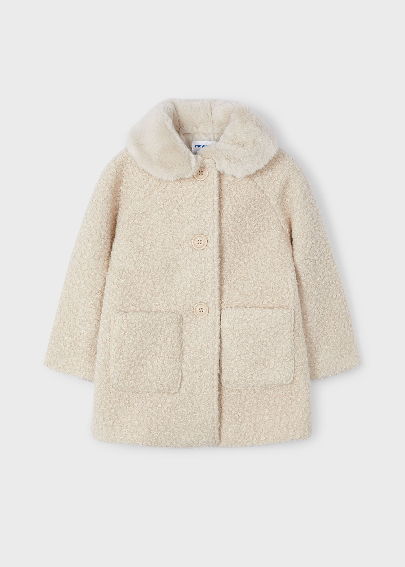 ジャケット・アウター Ponpon white teddy coat Girl Teddy Coat with Faux Fur Collar Almond | Mayoral ®