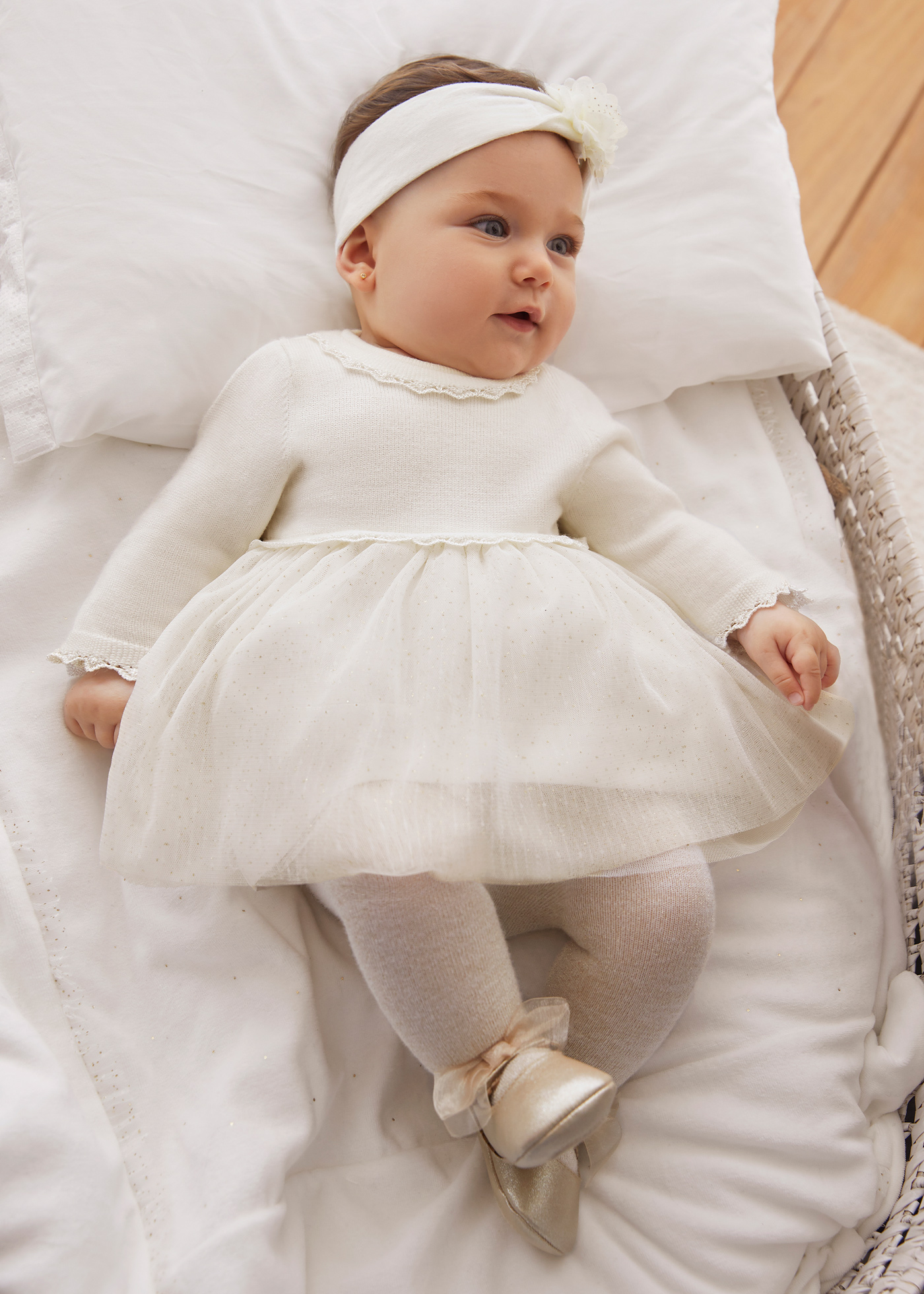 Newborn Girl Combined Glitter Tulle Dress Off white Mayoral ®