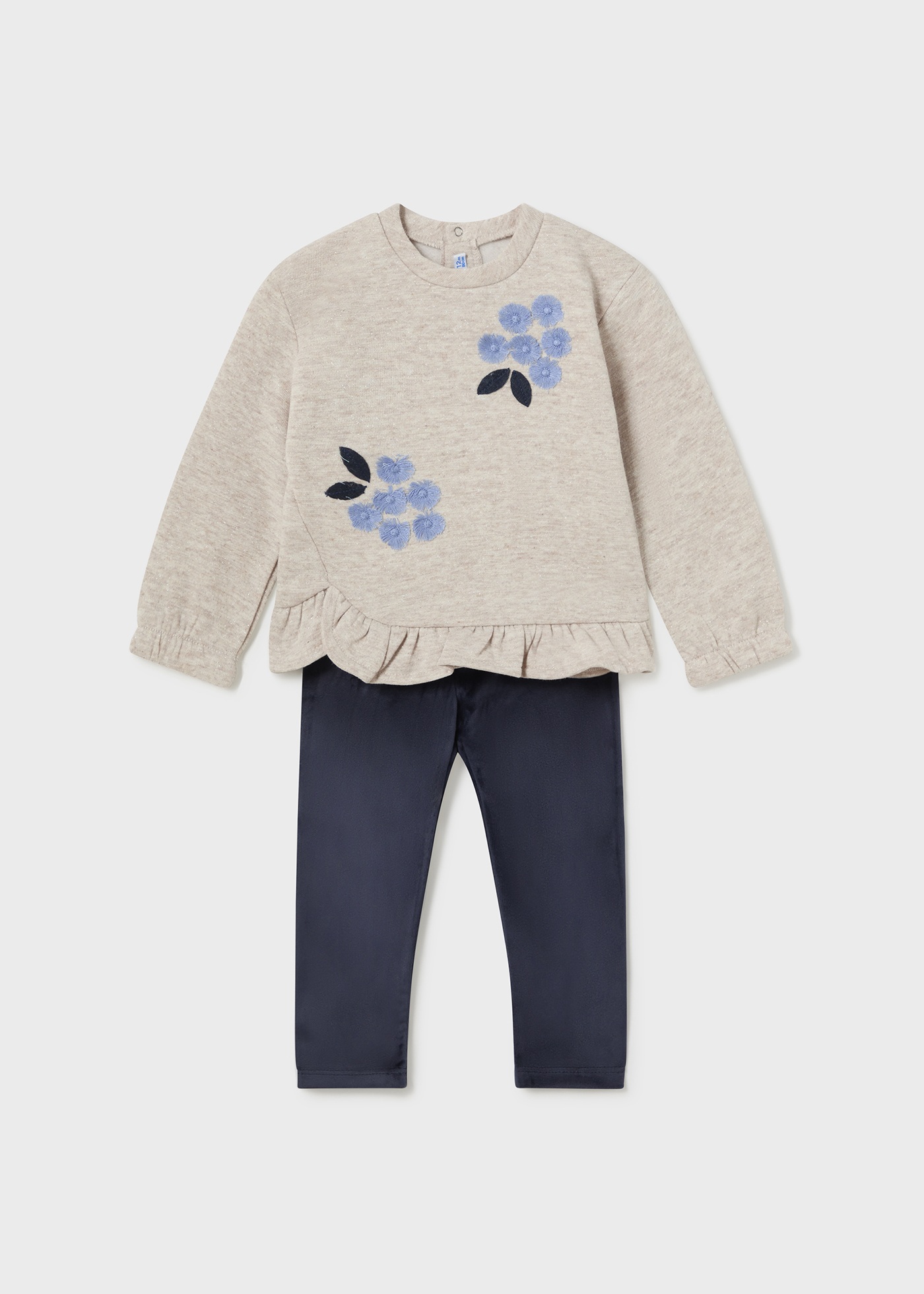 Babyhug Full Sleeves Top & Leggings Set with Floral Embroidery - Navy Blue