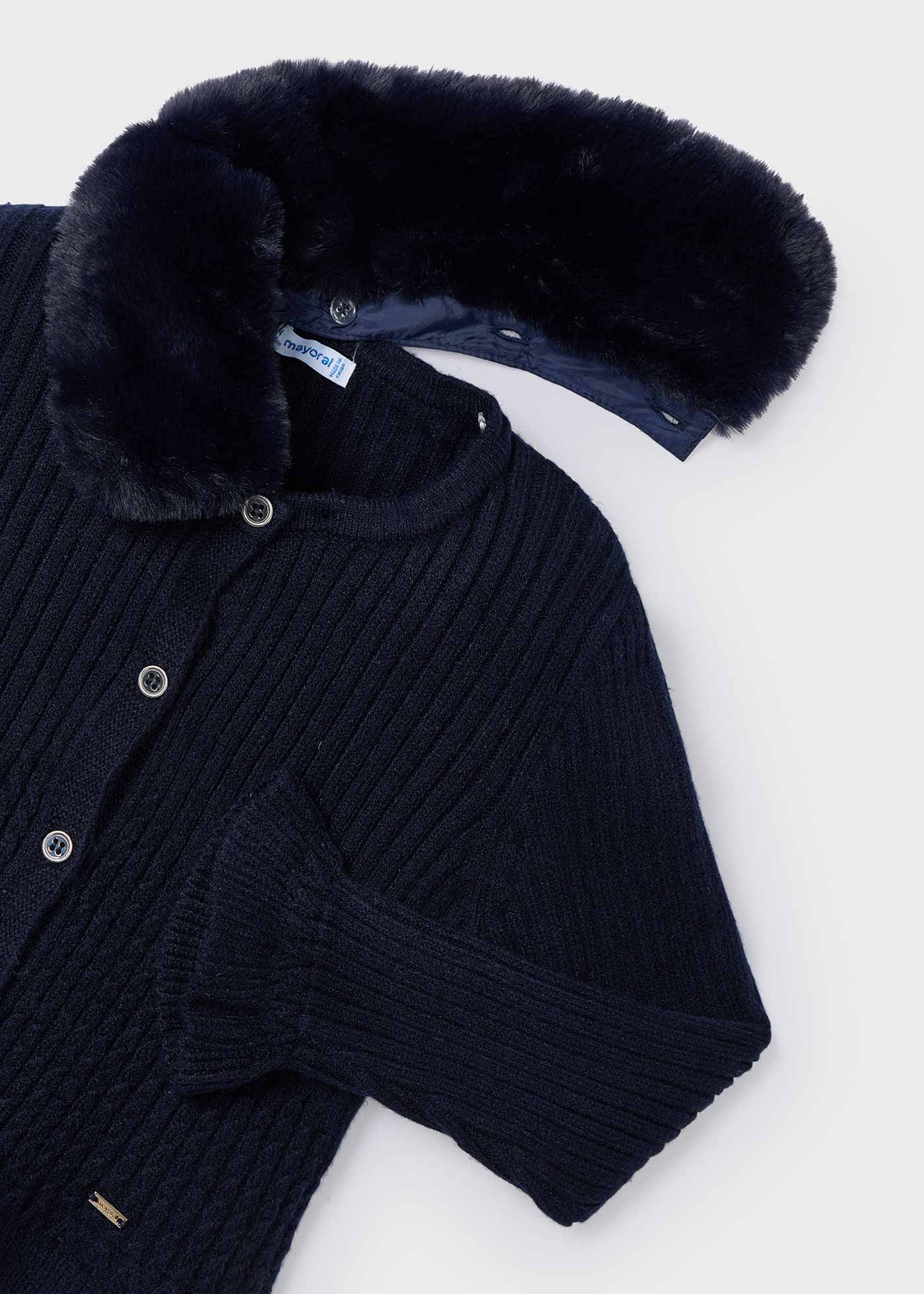 Girl Knit Cardigan with Faux Fur Collar Navy blue | Mayoral ®