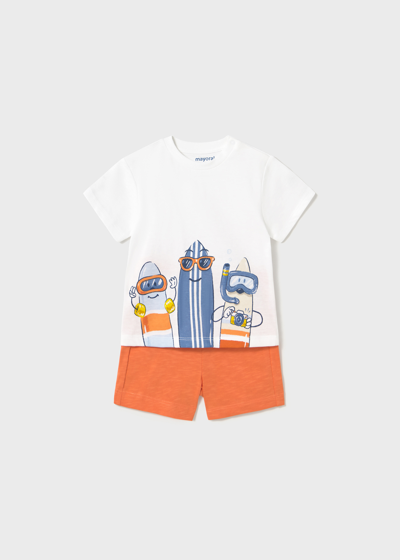 Mayoral White & Orange Surf Print Shorts Set