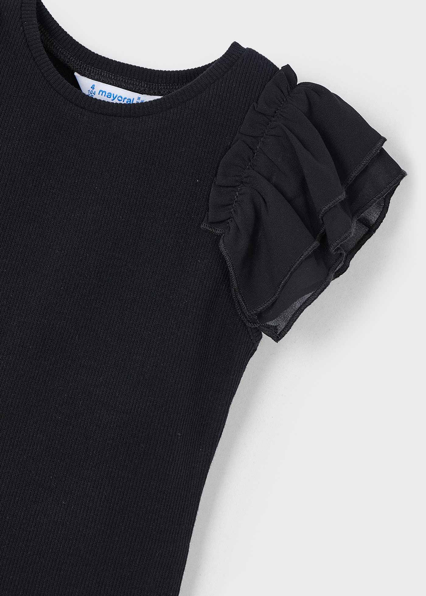 ◆RONRON◆ FRILL SHIRRING SHORT SLEEVE T SHIRT BLACK RONRON FRILL SHIRRING SHORT SLEEVE T SHIRT BLACK – SeoulSeoul