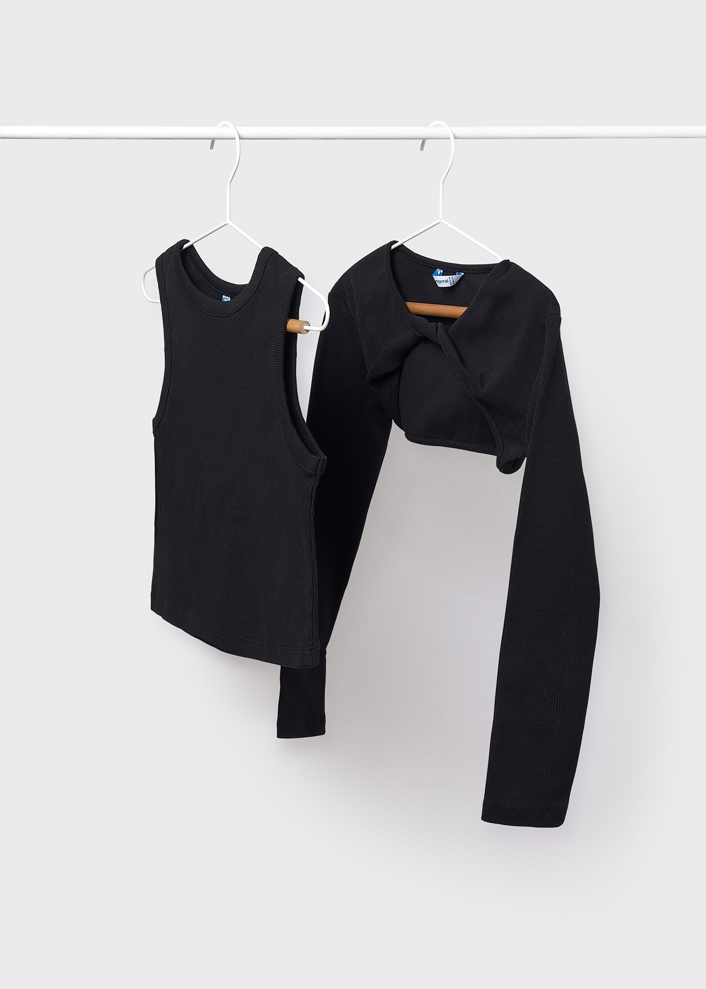 Girl ribbed top with cardigan Black | Mayoral