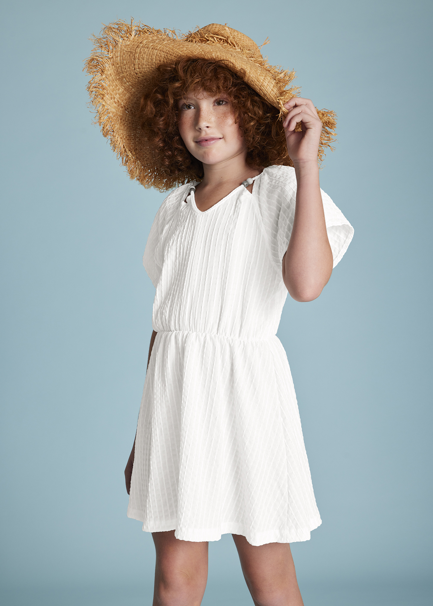 Abito vestito in cotone MAYORAL per bambina color avorio con inserto in pizzo - Dolci Emozioni Moda
