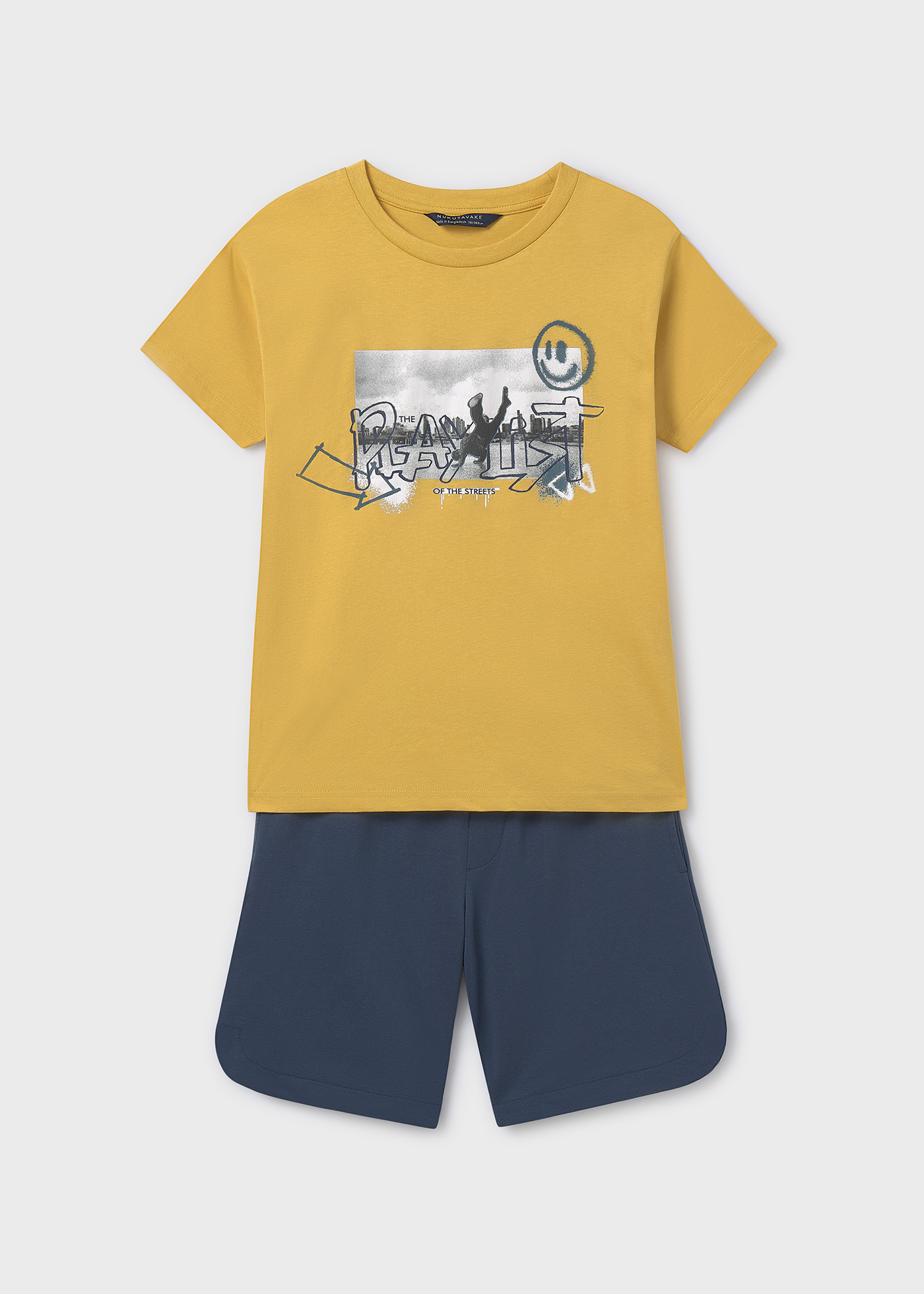 Boys Graphic Print T-Shirt & Denim Shorts Set – Yellow & Blue
