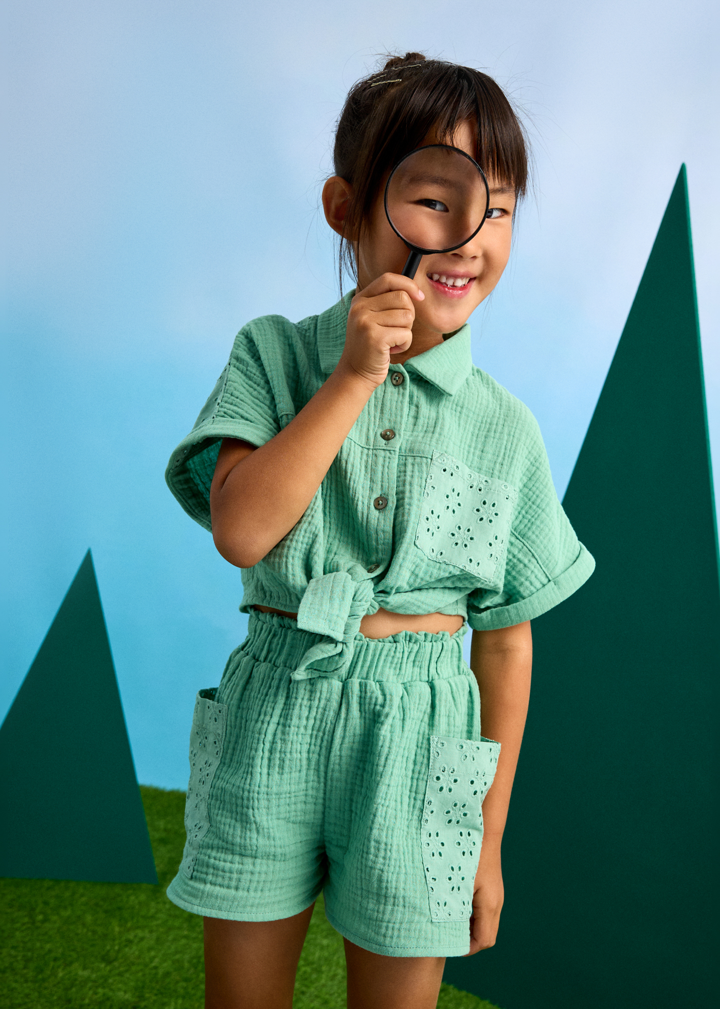 Ensemble short et blouse fille Menthe