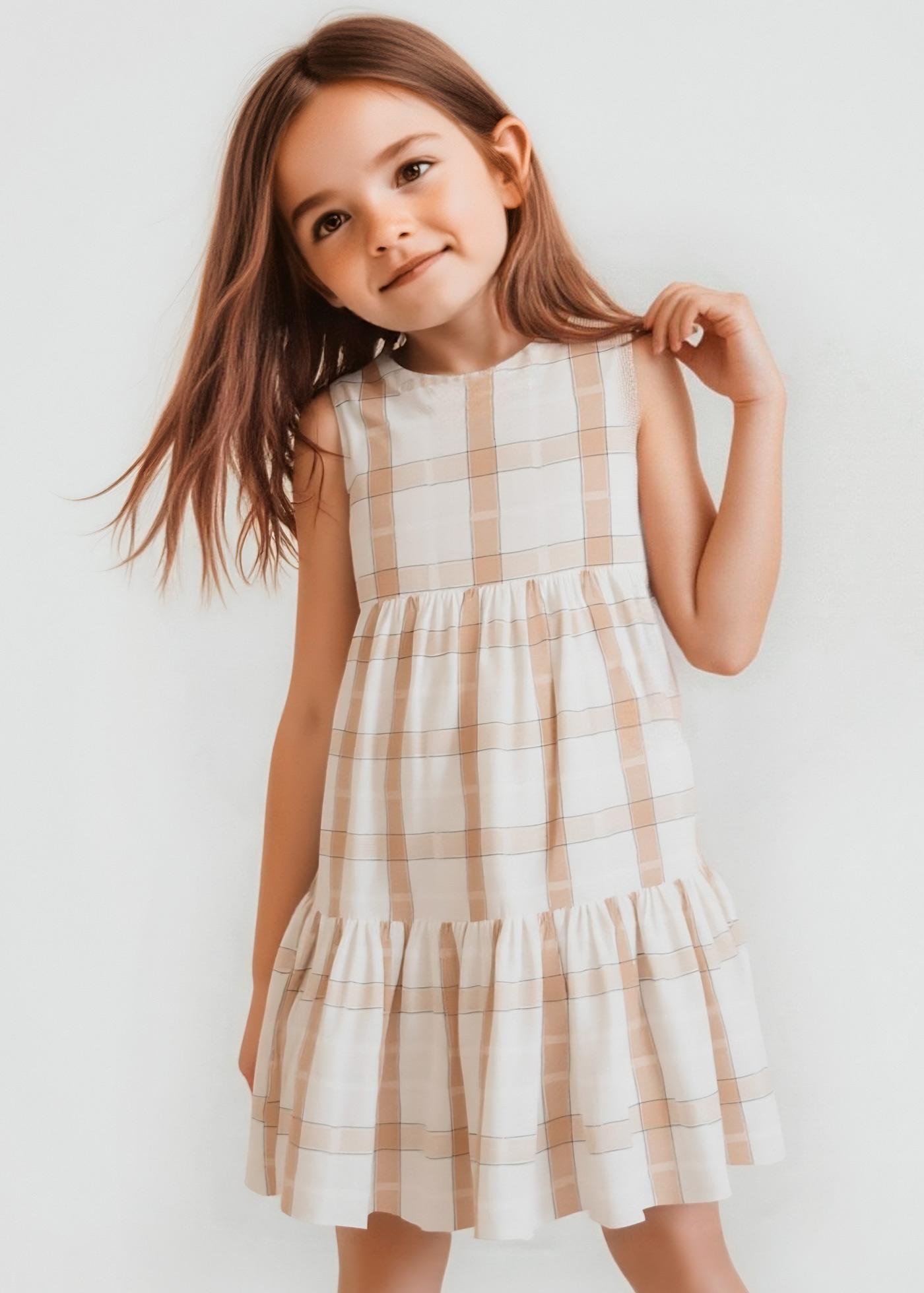 knee length dresses for ladies No.40 V Neckline Linen Day Dress in Stirling Plaid main image 1