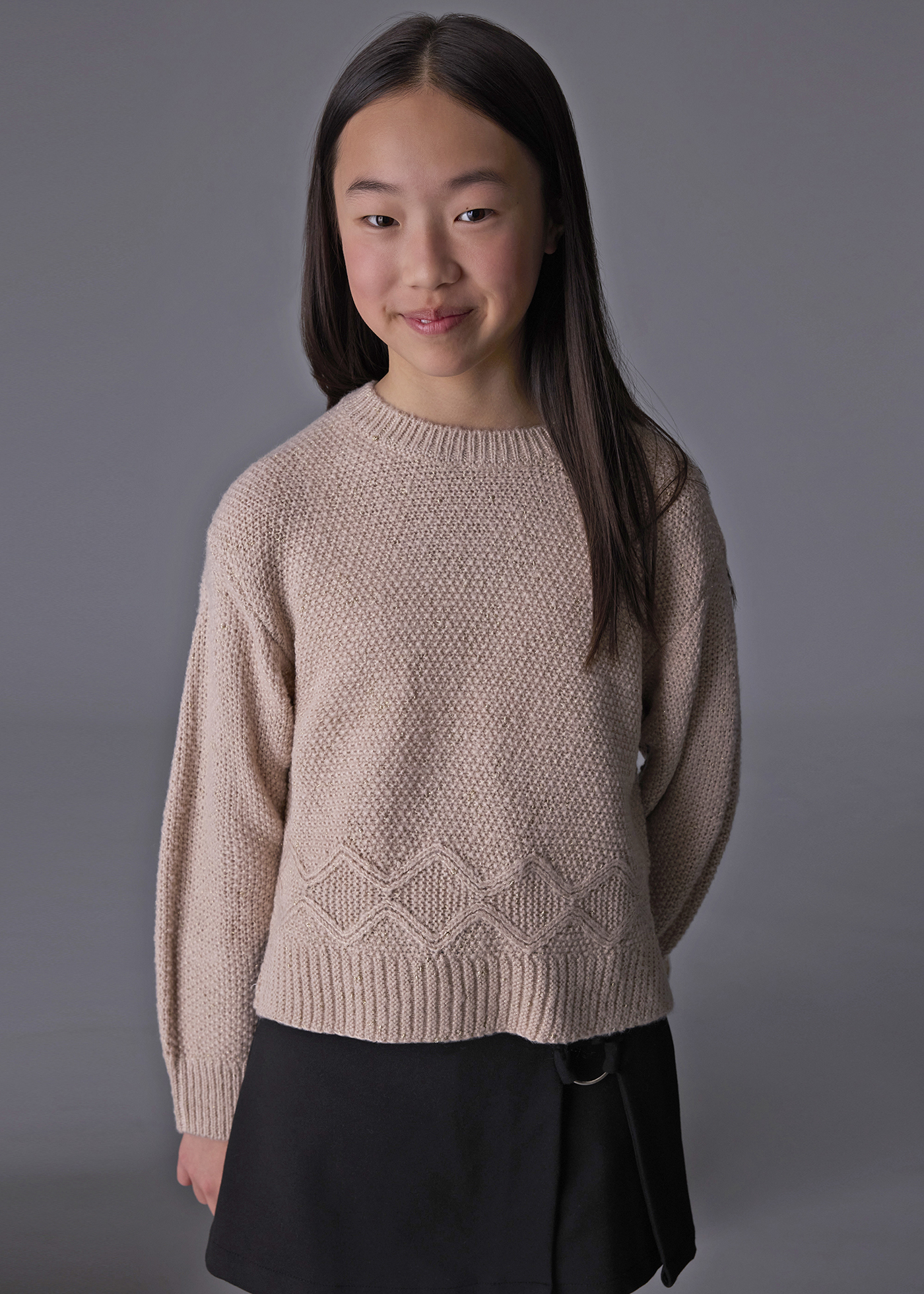Girl Metallic Knit Sweater Sesame heather | Mayoral ®