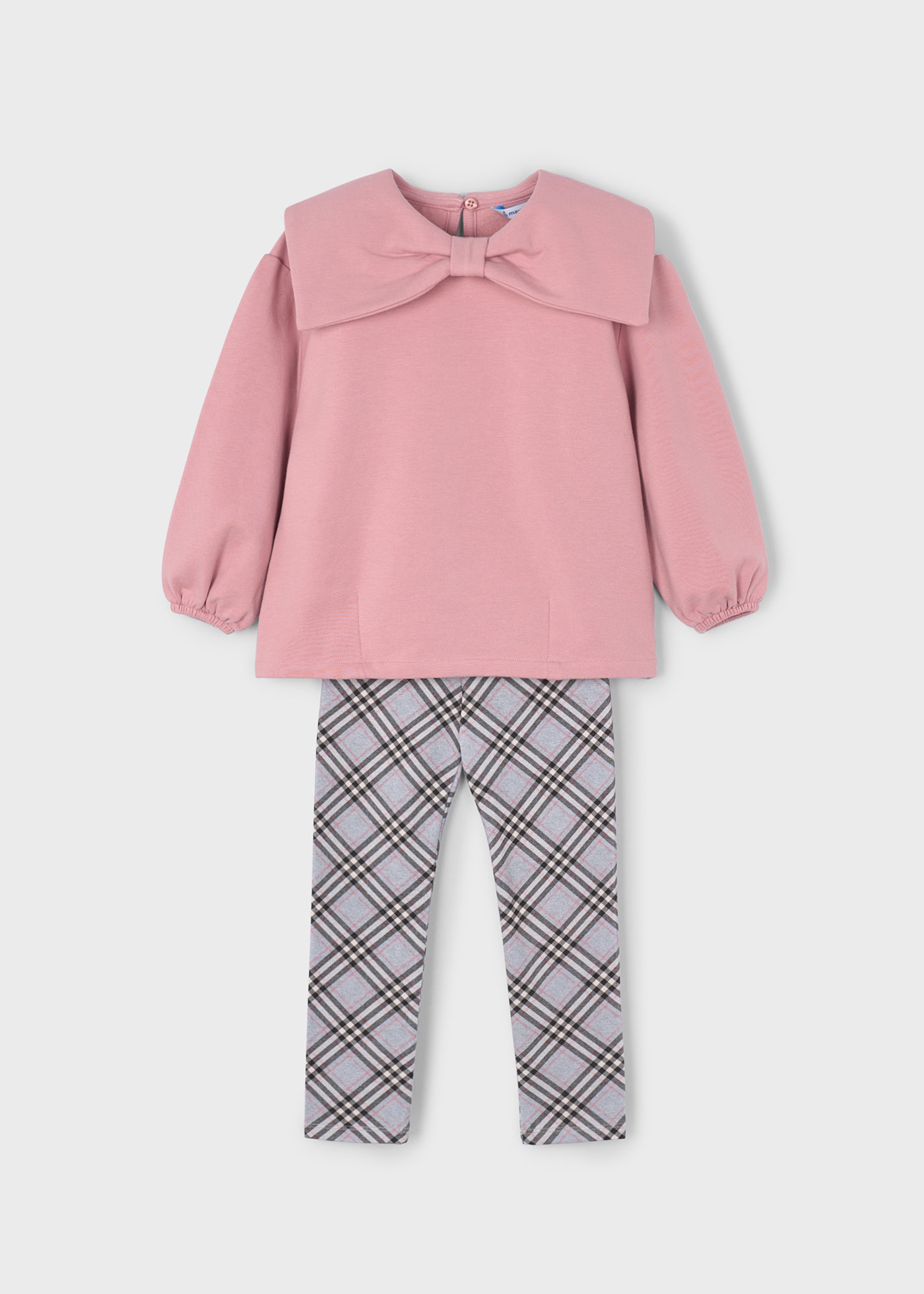 Completo Felpa E Leggings Mayoral A Quadri Per Bambine – Colore Cipria, Autunno-Inverno, Materiale Di Prima Qualità