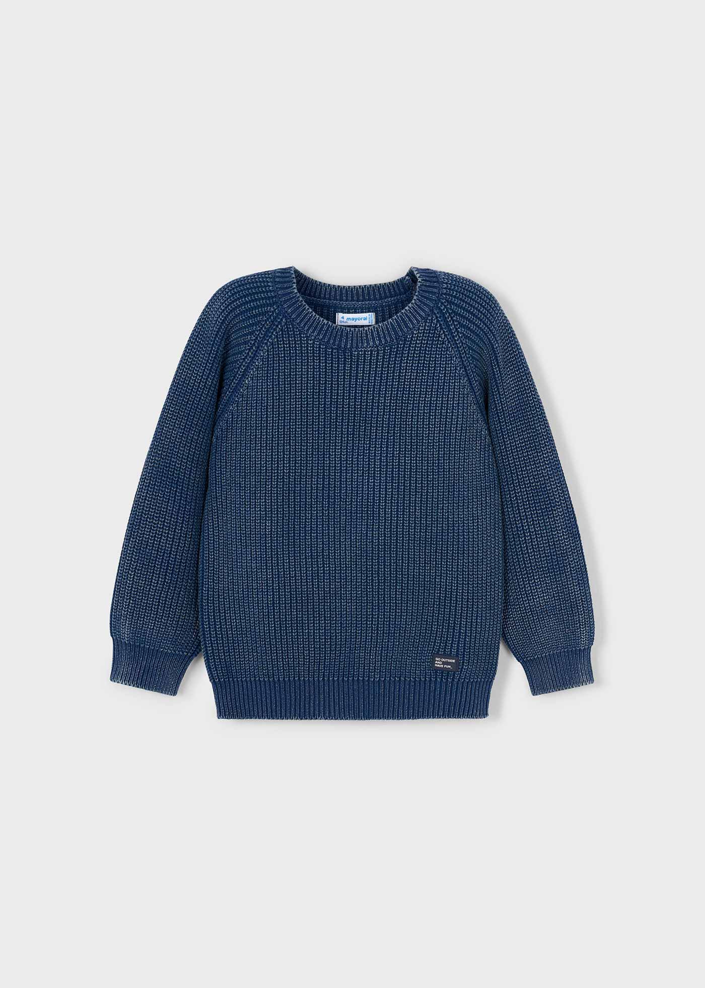 tee-shirt garcon col roule uni a manches longues en coton bio bleu tee