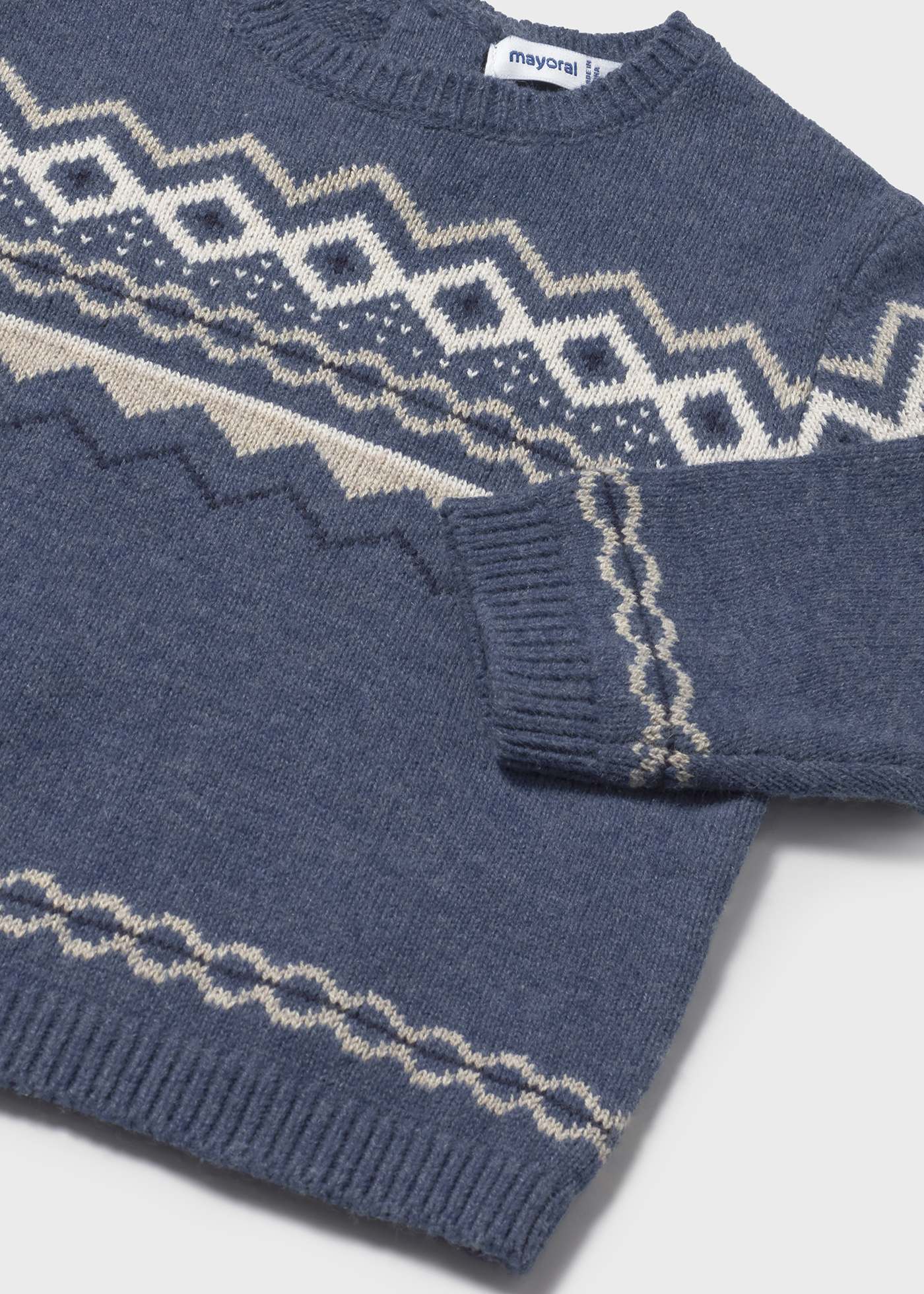 【BAON】[unisex] Cots Lettering Round Over Knit Baby Sweater with Jacquard Pattern Whale heather | Mayoral ®