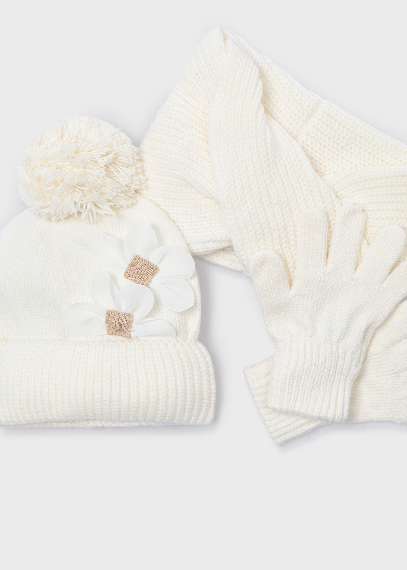 Pom Pom Beanie Set For Girls Pink Knit Hat Scarf Gloves Set 