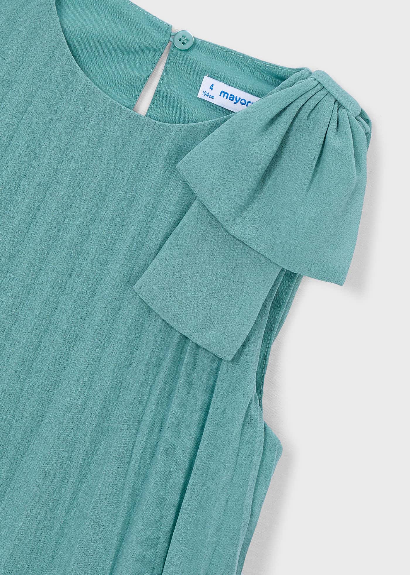 Girl Pleated Dress with Shoulder Bow Mint | Mayoral Girl Pleated Dress with Shoulder Bow Mint | Mayoral