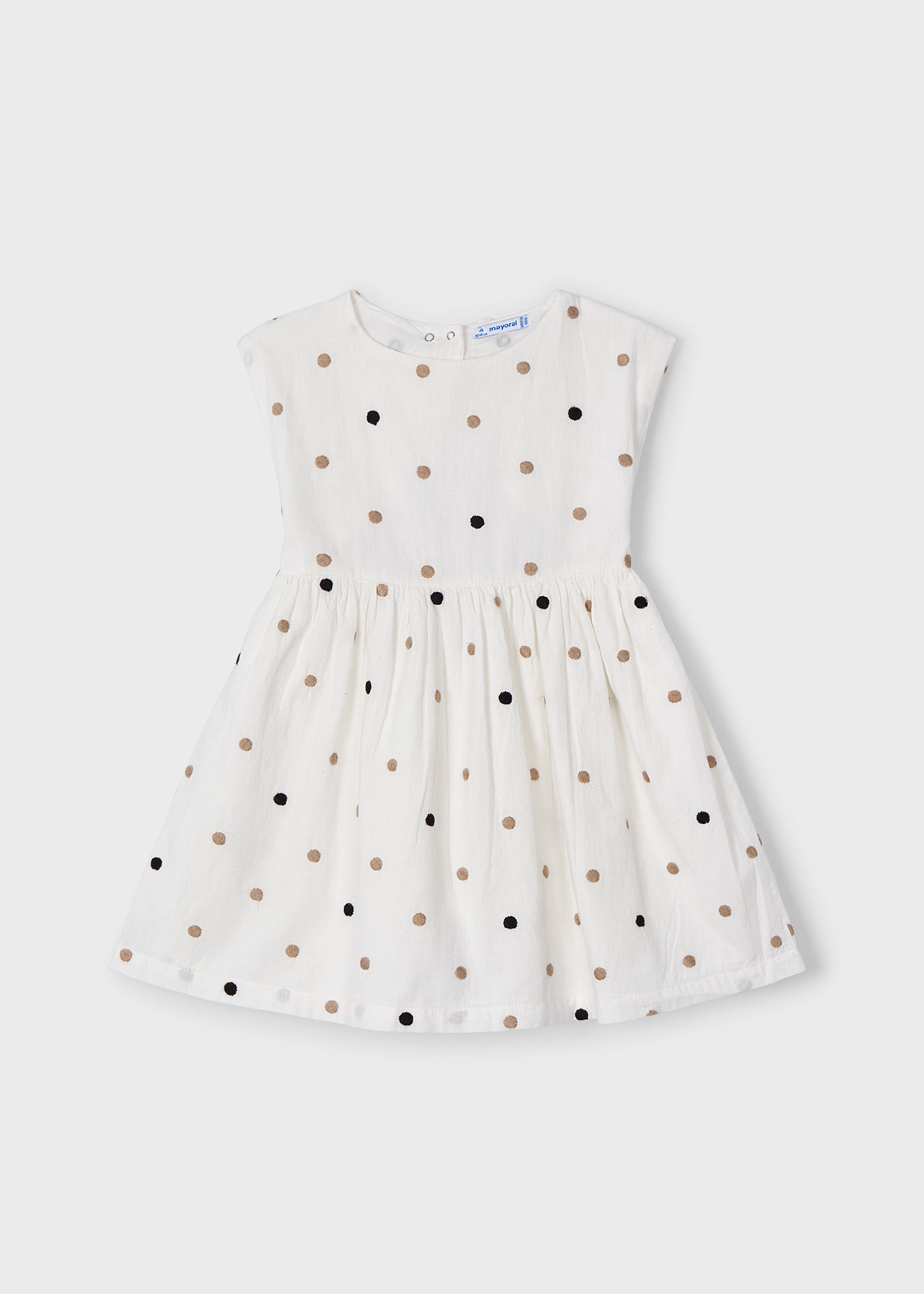 Girl embroidered polka dot dress Off white-Cinnamon | Mayoral