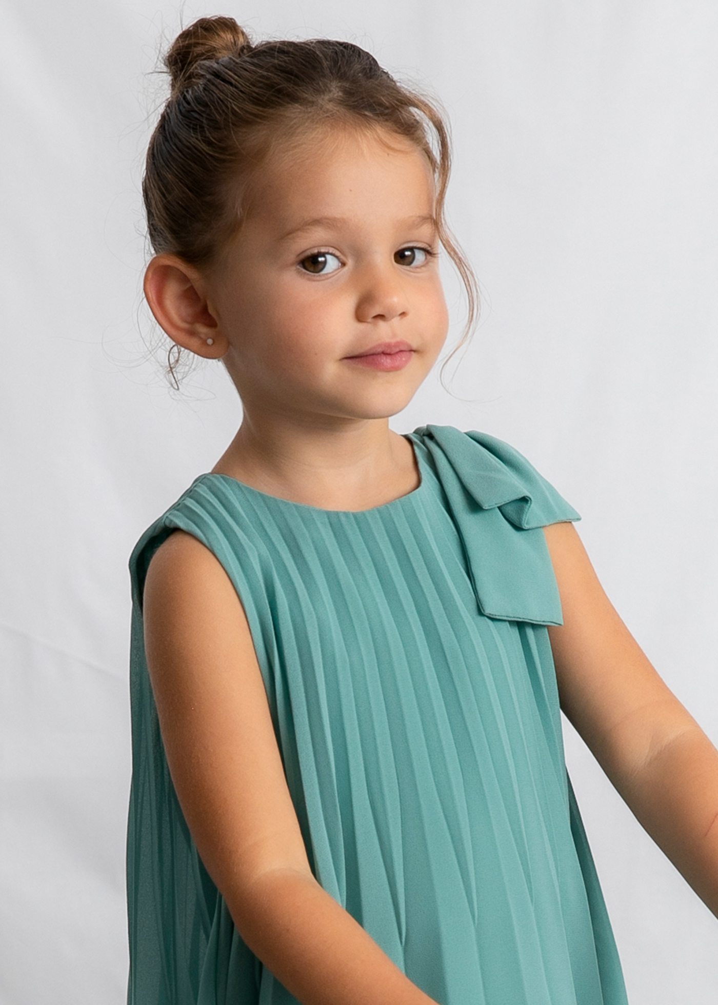 Girl Pleated Dress with Shoulder Bow Mint | Mayoral Girl Pleated Dress with Shoulder Bow Mint | Mayoral