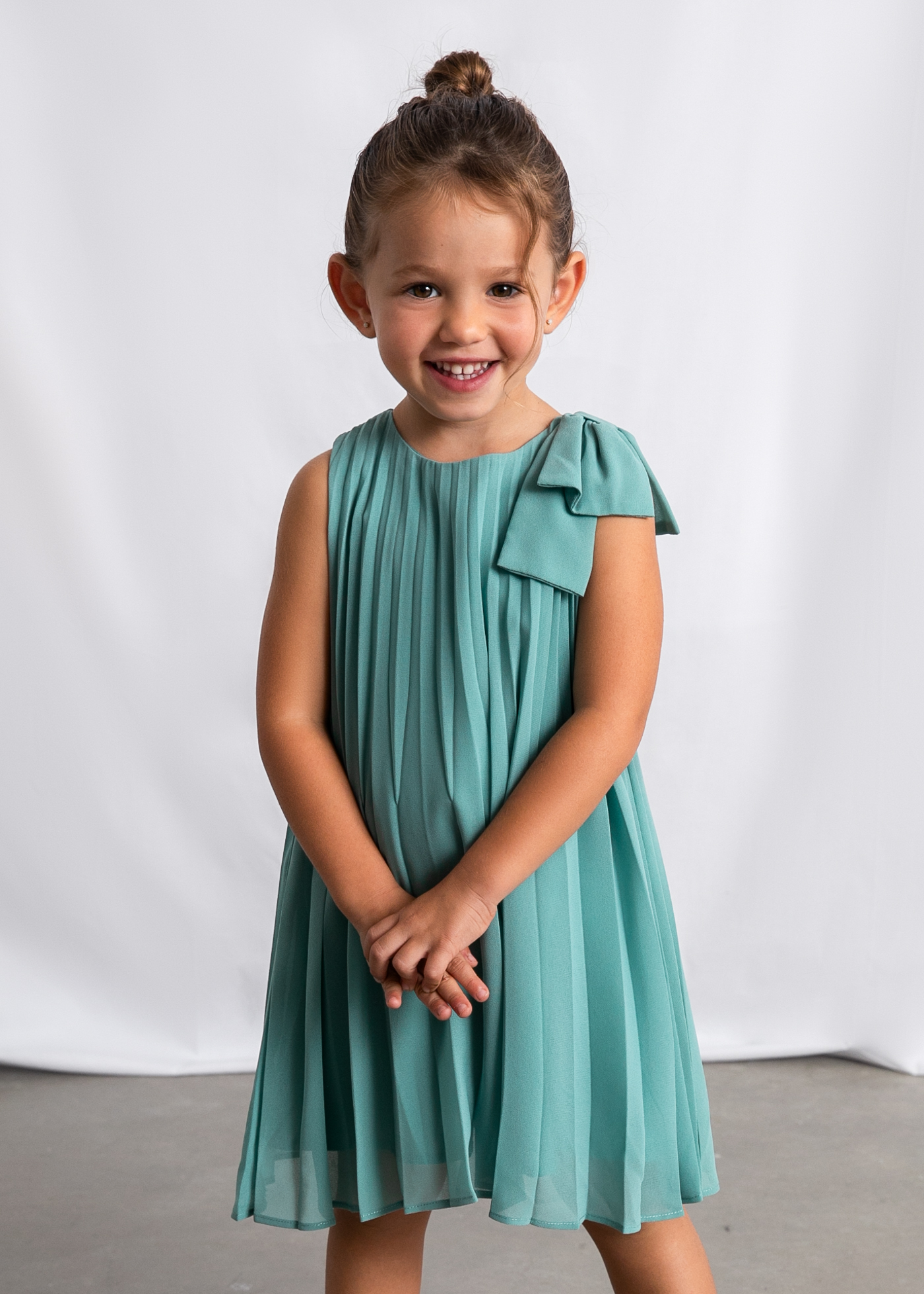 Girl Pleated Dress with Shoulder Bow Mint | Mayoral