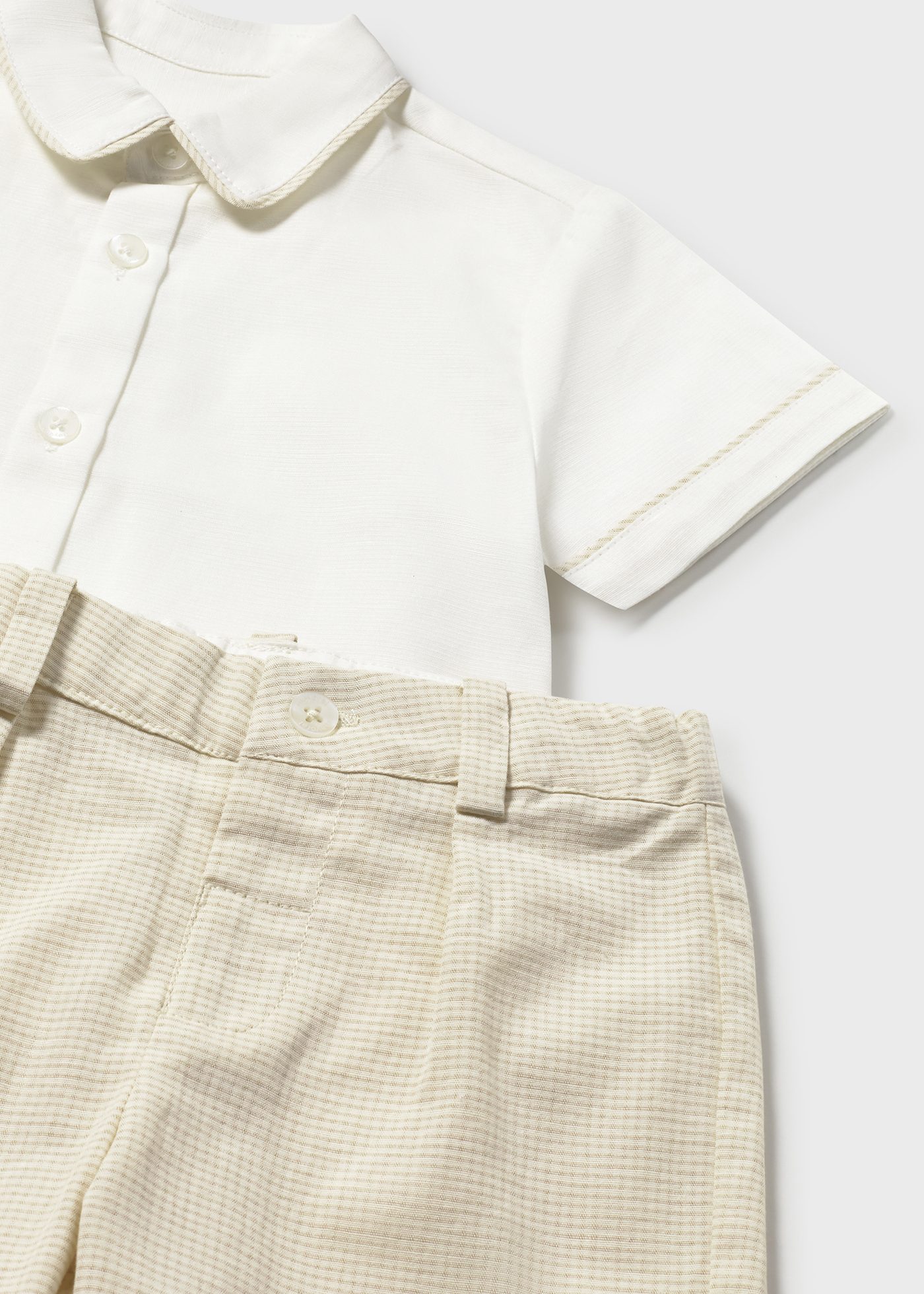 Baby Linen Shorts and Shirt 2-Piece Set Oat squares | Mayoral ®